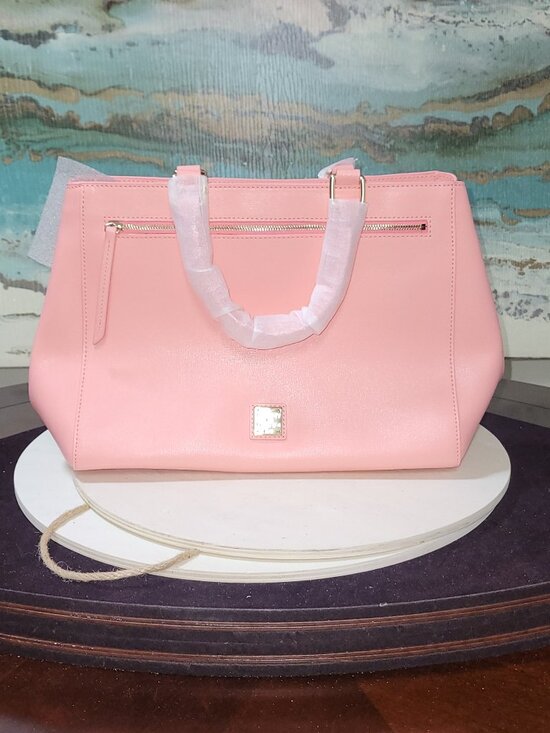 Dooney & Bourke Handbags - Dooney & Bourke  Pink (Bubble Gum) Saffiano Leather Satchel  [Item #HL13]
